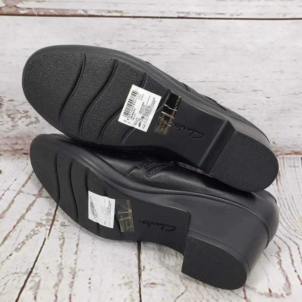 Clarks Ginette Arc Women's Black Leather Heeled Shoes Size 8.5M